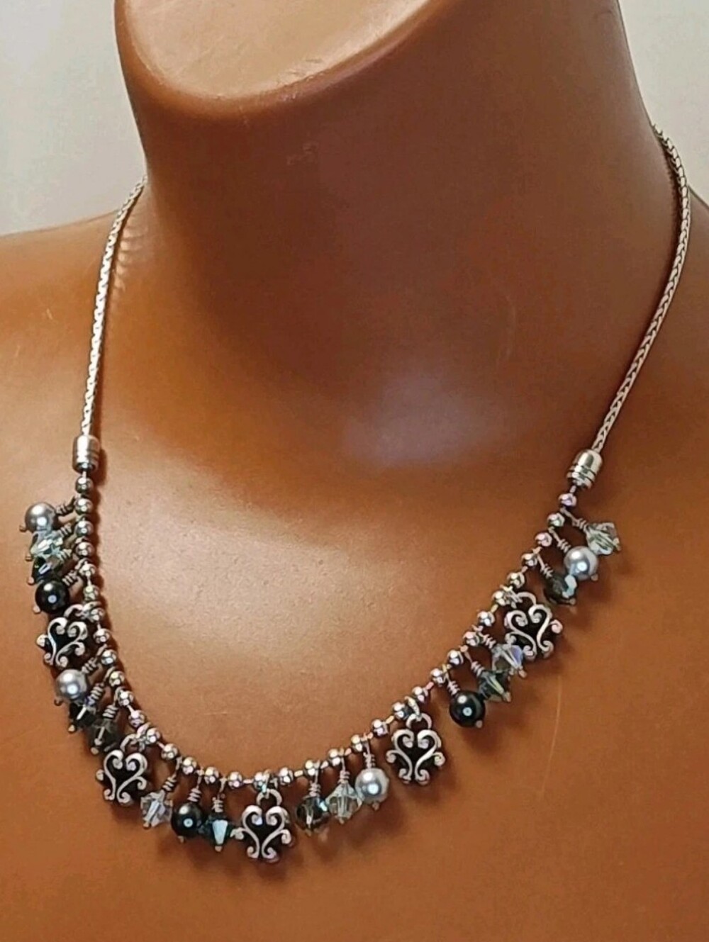 Brighton Cannes Blue Necklace Dainty Drop Crystals Silver Plated Rope Chain 16"